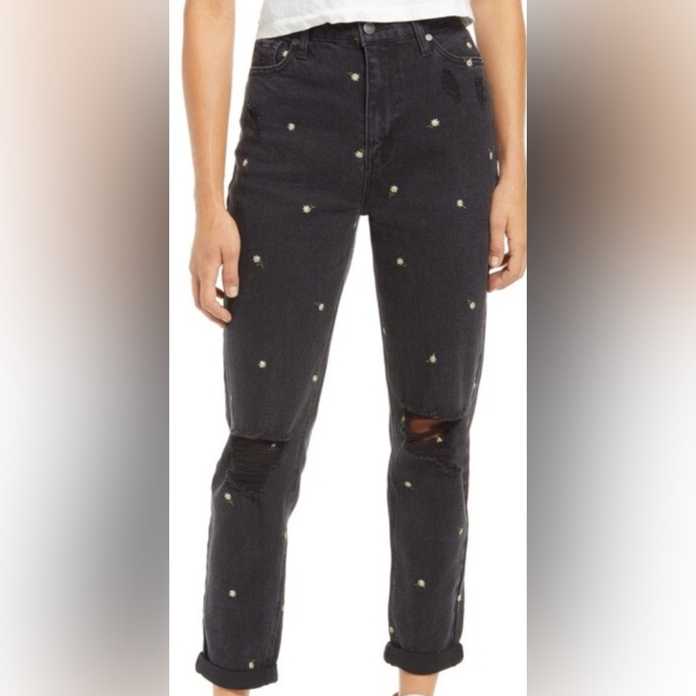 Tinseltown Black ankle Jeans with embroidered flower Design 9
